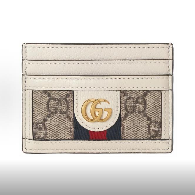 

GUCCI Ophidia card holder with old flower logo striped webbing canvas and leather patch women s style black wood color white One Size-Box(Basic Set+Box) эбеновый