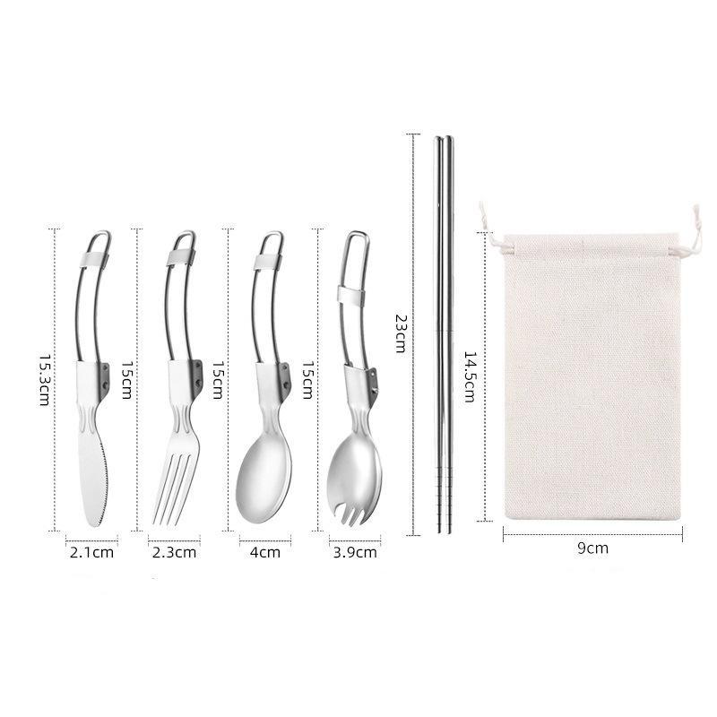 

Креативный складной дизайн, портативный набор столовых приборов для пикника на открытом воздухе, складная ложка для салата из нержавеющей стали, вилка, палочки для еды, кухонные принадлежности белый