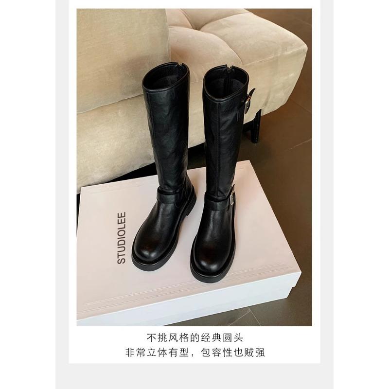 Cowhide~ Leather Boots Women's Small Brown Boots Autumn and Winter Boots Skinny Tall Boots Thick-soled Knight Boots