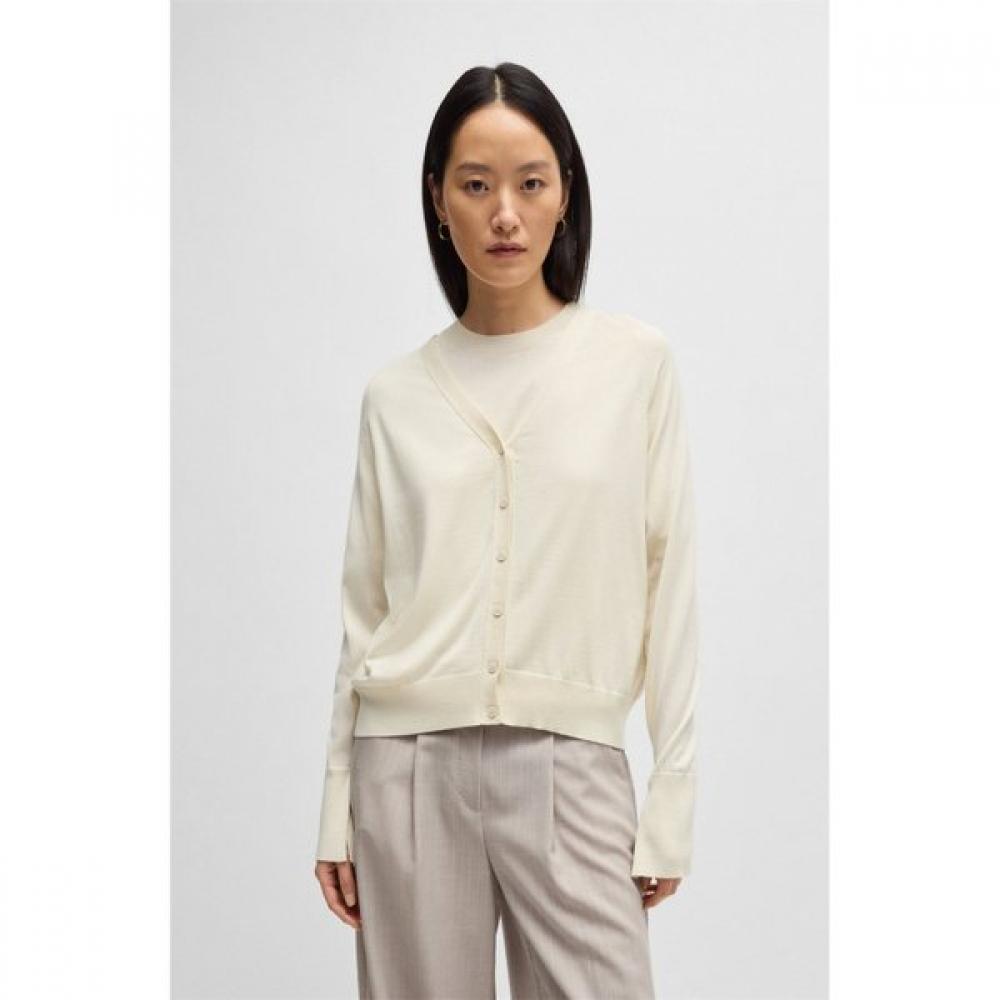 

Boss Relaxed Fit Wool Silk Cashmere Cardigan Open White M