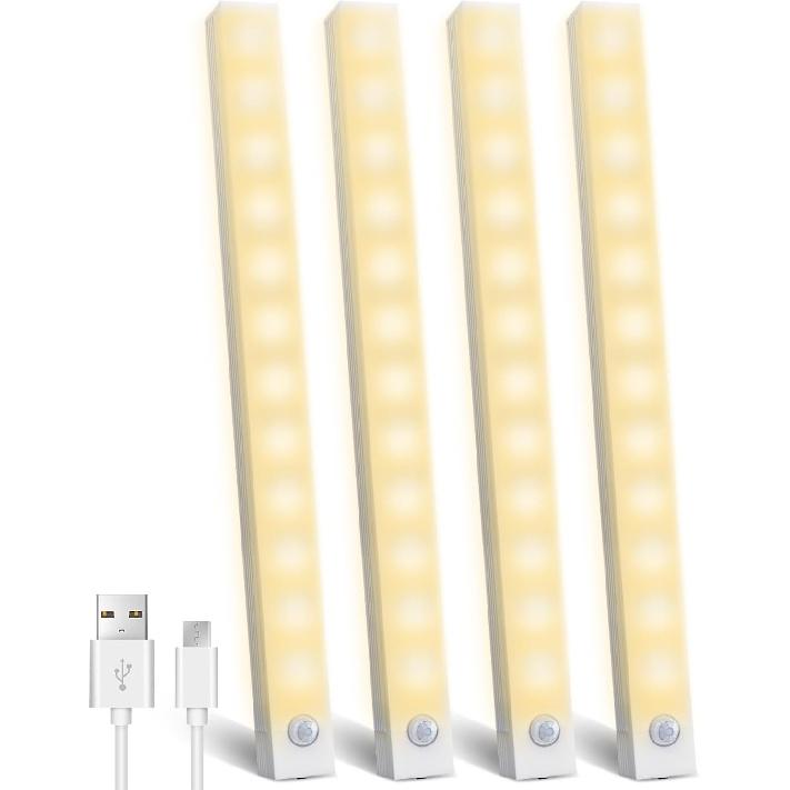 4pcs LED Motion Sensor Light Bar Magnetic Under Cabinet Sensor Light,Cool White/Warm Light Indoor Night Light for Kitchen,Stair