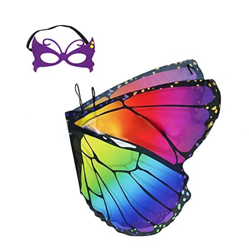 Vleugelrokje met Vlinder Vleugels Masker Schoolvoorstelling Dansfeest Verkleed Halloween Kostuum Cosplay voor Kinderen Prinses Meisjes One Size red