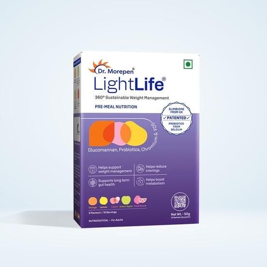 

Dr. Morepen LightLife Pre-Meal Nutrition Mix | Controls Appetite & Reduces Cravings | For Men & Women 10 Sachets | 5 Flavors Assorted
