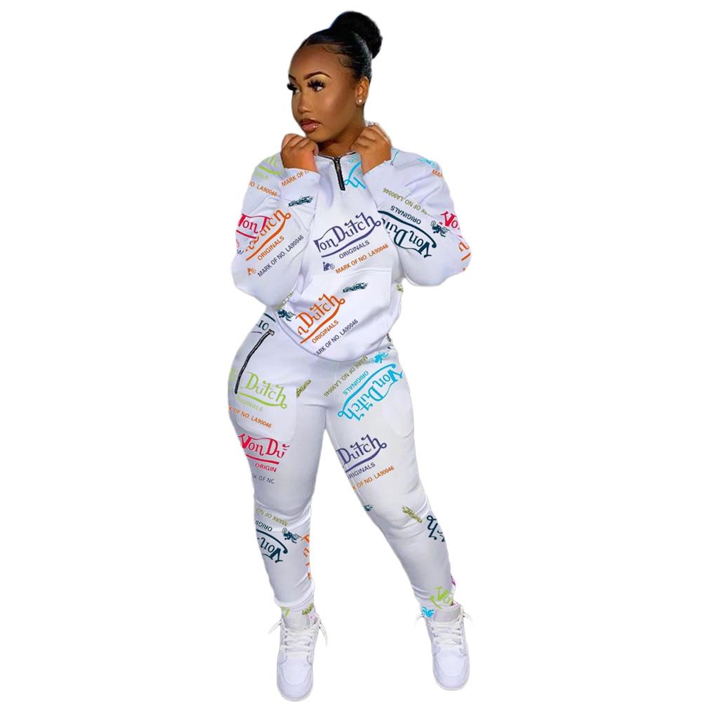 Automne Femmes Graffiti Survêtement 2 Pièces Ensemble Deux Pièces de Haute Qualité Vêtements pour Femmes avec Poches