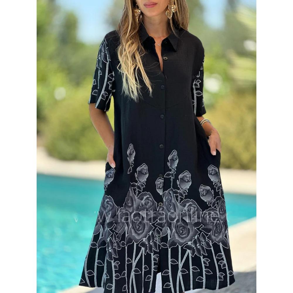 

Новое летнее платье с принтом свободное, повседневное и модное для женщин размера плюс. 5XL чёрный