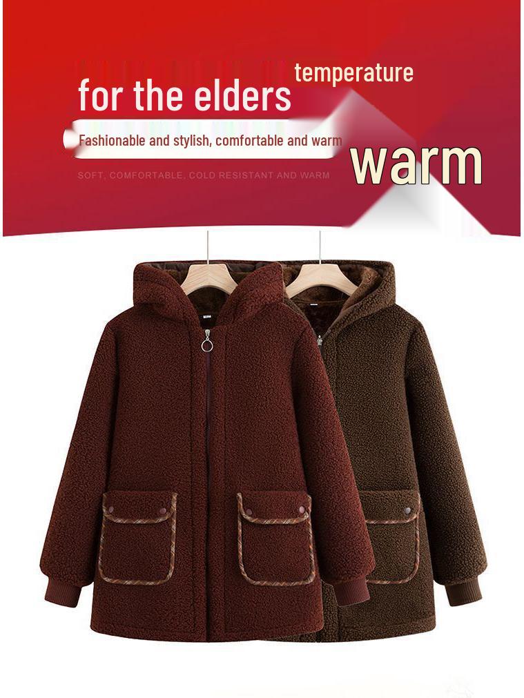 Mom's Winter Lambswool Cotton Jacket with Fleece for Middle-Aged and Elderly