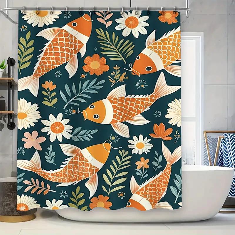 

Vibrant Flower Pattern Shower Curtain with Fish Design for Bathroom Decor Waterproof Home Decoration Size Customizable on AliExp W90xH180cm