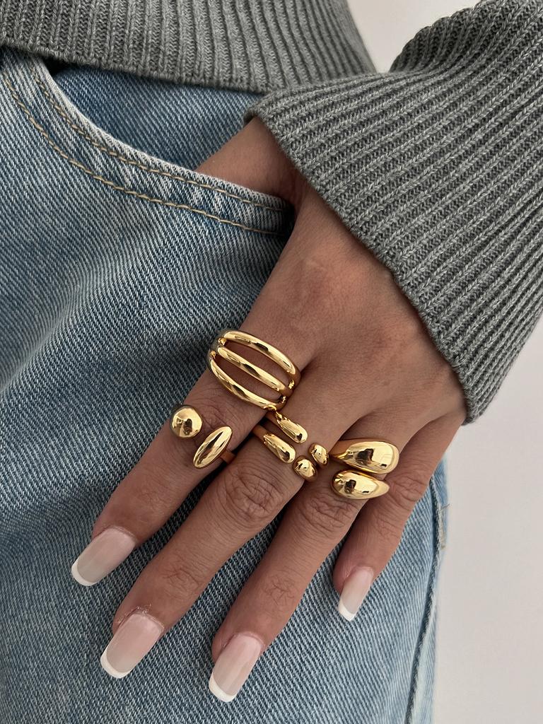 DIEZI 4 pezzi/set Nuovi Anelli Metallici Hip Hop per Dita per Donne Ragazze Uomini Punk Colore Oro Argento Anello Geometrico per Falange Gioielli