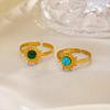 Classic Stainless Steel Sun Flowers Inlay Stone Rings for Women Men Vintage No Fading Opening Rings Banquet Jewelry Accessories