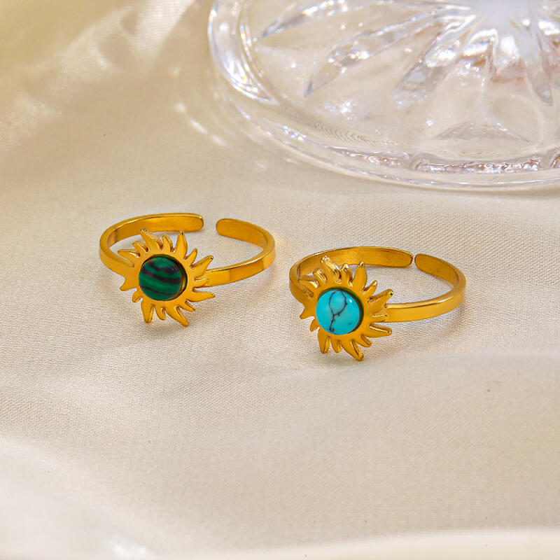 Classic Stainless Steel Sun Flowers Inlay Stone Rings for Women Men Vintage No Fading Opening Rings Banquet Jewelry Accessories