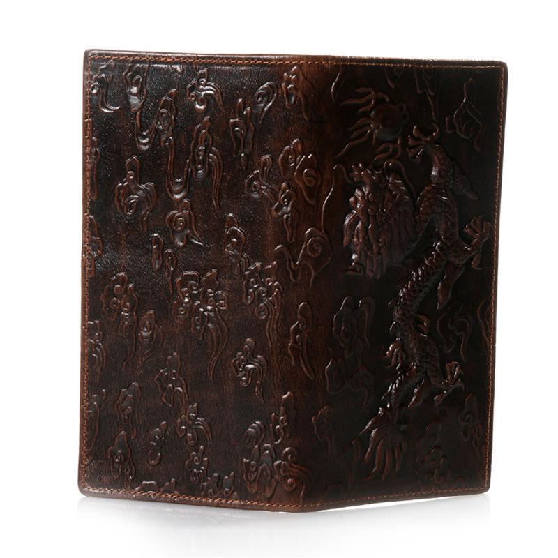 Men Brown Dragon Long Short Vertical Wallet Coin Money Card Holder Clutch