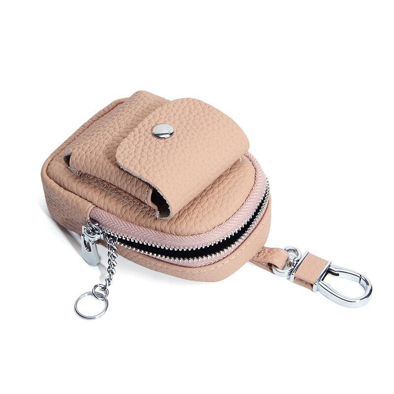 New Durable Genuine Leather Waist Hanging Small Bag Portable Storage Bluetooth Earphone Keys Coins Zipper Pouches Multi-color Selection