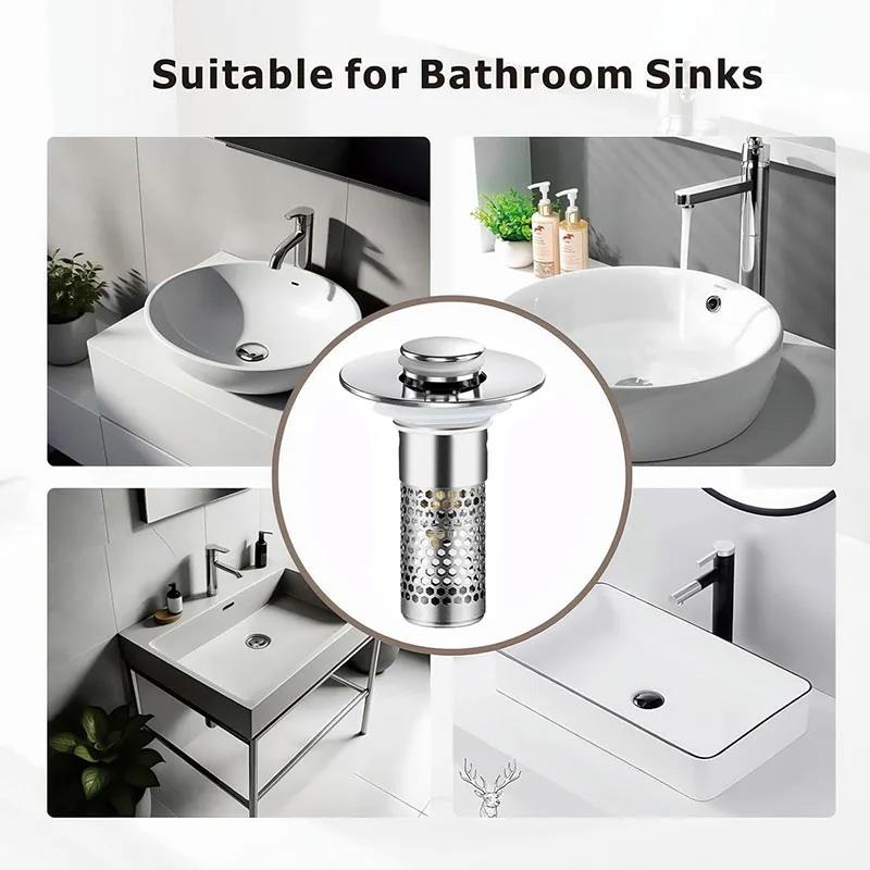 Stainless Steel Floor Drain Filter Washbasin Leak Plug Stainless Steel Odor Proof Bouncing Core Drains Hair Catcher Sink Straine
