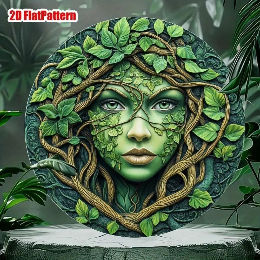 Vintage Forest Spirit Metal Wall Art Round Sign Rustic Home Decor 20x20