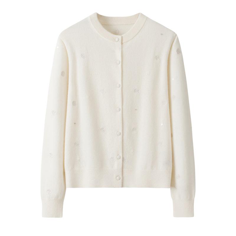 

Кардиган ручной вязки из чистого кашемира с вышивкой - Универсальный, Теплый, Пальто-свитер на пуговицах XL белый