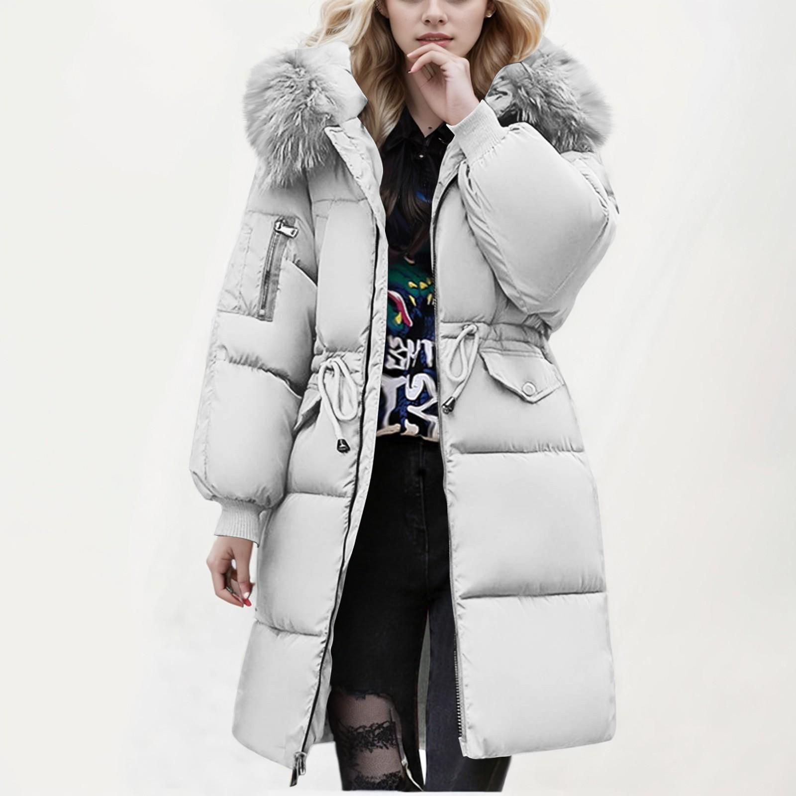 

Женская однотонная хлопковая куртка-пуховик средней длины с большим воротником и хлопковой курткой XL белый