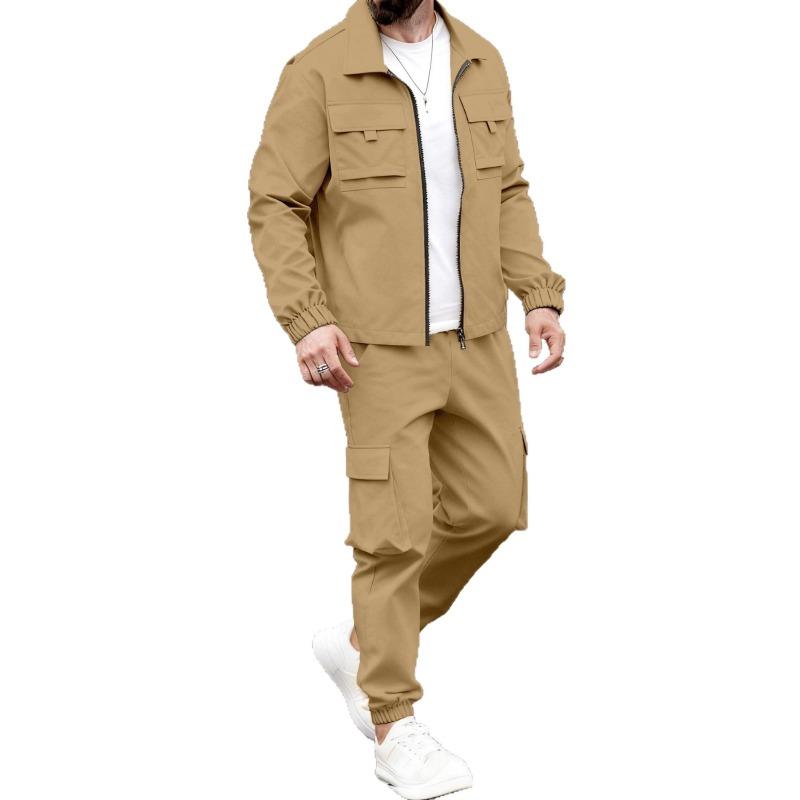 Spring and Autumn New Men's Retro Bomber Jacket Loose Workwear Lapel Pants Suit