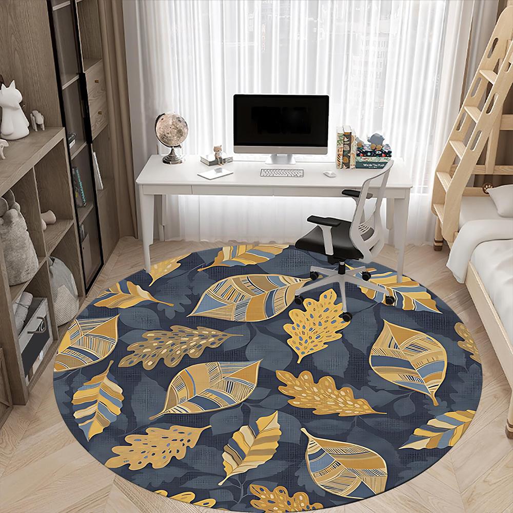 1pc Autumn Leaves Office Round Area Rug, Indoor Mat Suitable ForOffice, Under Office Chairs Bedroom Living Room Home Decor, Room Decot076