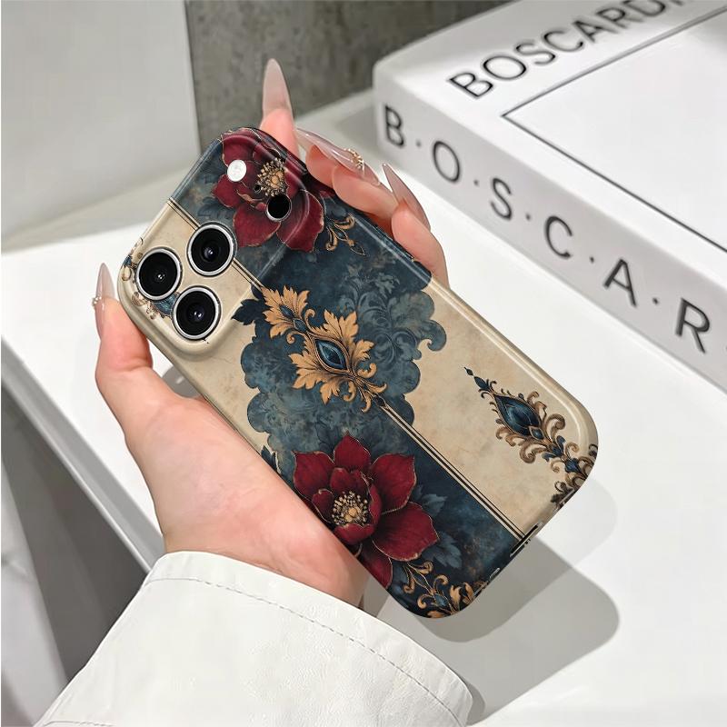 Luxury Vintage Floral Ornate Baroque Damask Art Graphic Film Aesthetic Protective Shockproof Bumper Phone Case Cover For iPhone14 15 16  Pro Max Plus