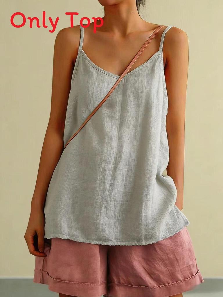 Cotton Linen Sleeveless Tank Top For Women Summer Casual Breathable Fashionable