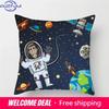 Cartoon Astronaut & Rocket Spaceship Pillow Cover Decor Space Theme Cushion Case For Sofa Bedroom, Galaxy Print Pillow Cover