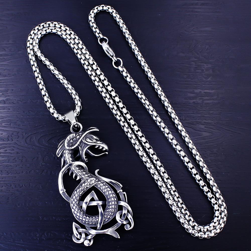 Viking Dragon Pattern Stainless Steel Necklace Bold Retro Fashion Jewelry