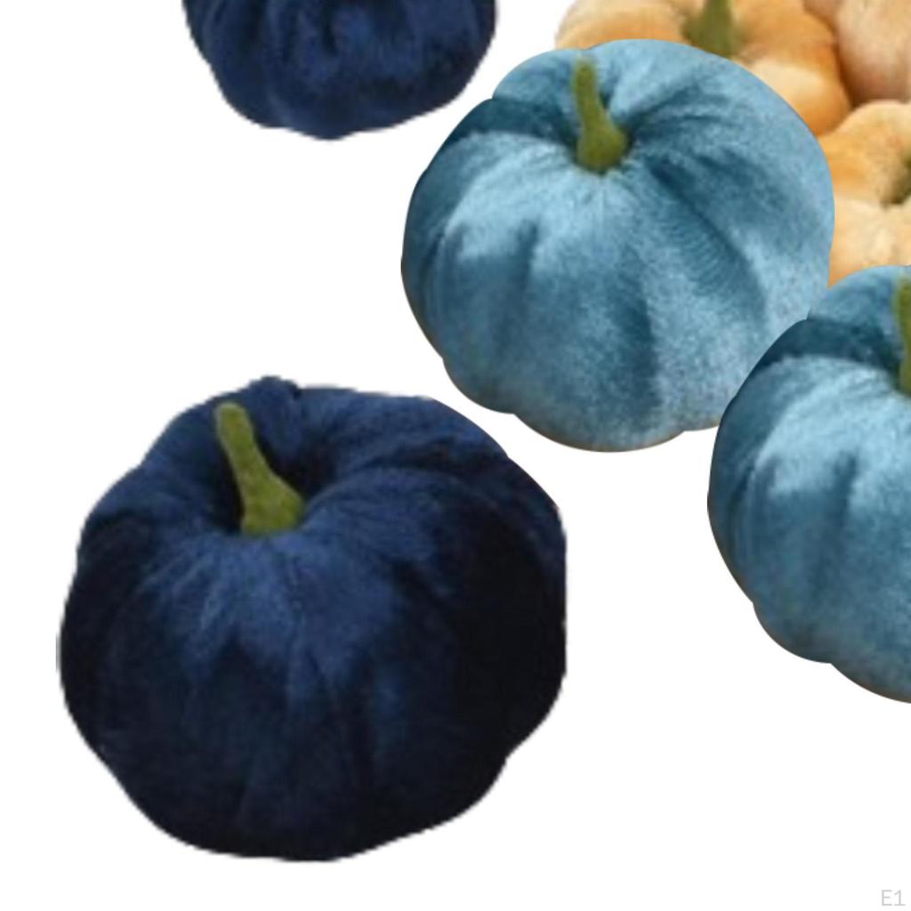 12x Small Velvet Pumpkins Artificial Bulk Blue White Decorative for Autumn