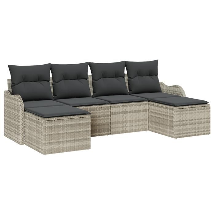 vidaXL 6-piece Garden Sofa Set with Light Grey Cushions Synthetic Rattan, vidaXL 2-seater Garden Sofa 3345812