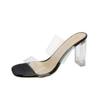 Cool Slippers Outer Thick Heel Summer 20 High Heel Transparent One-word Slippers Crystal and Half Drag Cool Slippers Women
