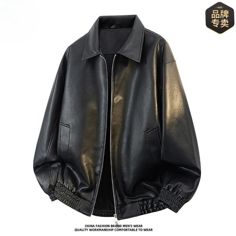Brand high-quality autumn new style black leather jacket men's ruffian handsome versatile lapel jacket spot whole order