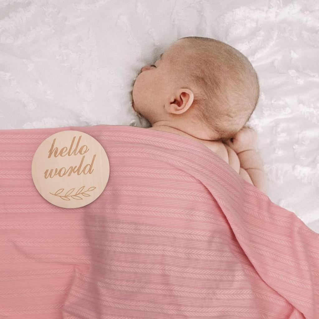 Newborn Receiving Blanket with Bow Hat Mittens Wooden Card Set Wheat-Pattern Newborns Toddler Baby Boy Girl Nursery Swaddle Wrap