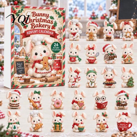 Cute Bunny Pendant Decorations 2026 Advent Calendar, 24 Days Acrylic Rabbit Ornaments Christmas Countdown Kids Calendar 2D Flat Animal Pendants