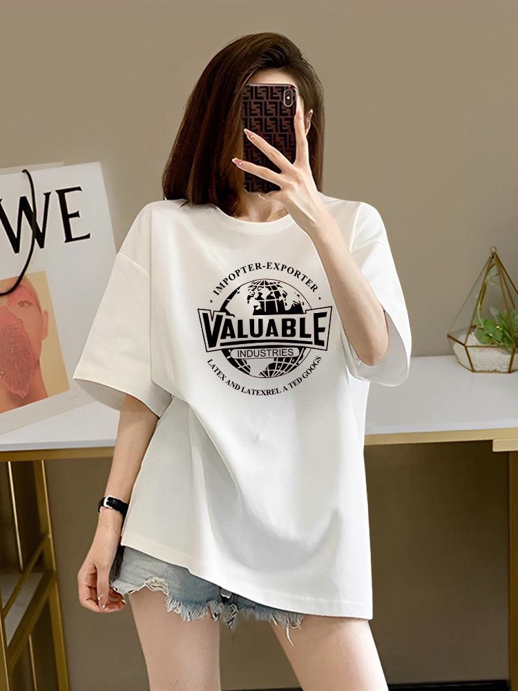 Women's 2024 European Oversized Short-Sleeve Round Neck T-Shirt - Trendy Summer Student Style