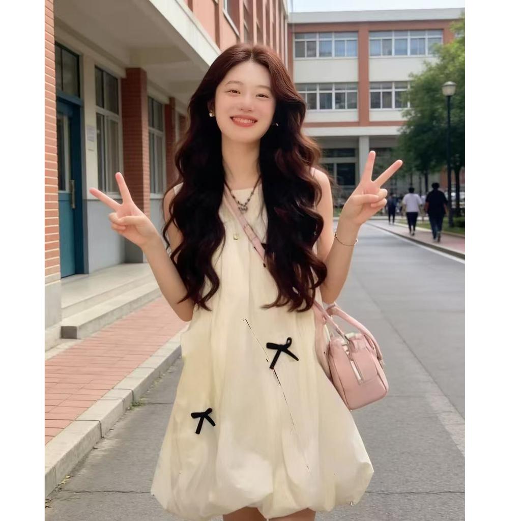 French yellow sleeveless bud dress children's summer new small temperament vest a word short skirt