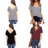 Stylowy Bawełniany T-shirt Damski Plus Size z Dekoltem V, Krótkim Rękawem, Luźnym Krój