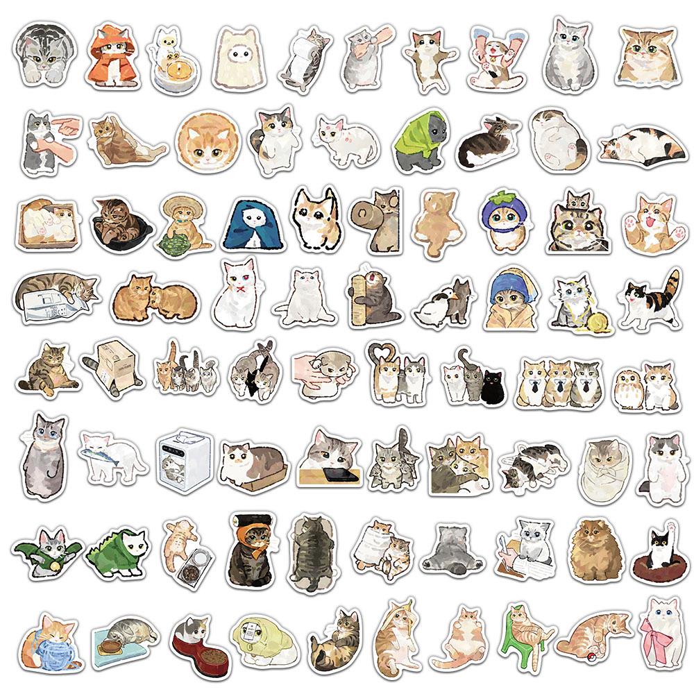 77Pcs Cartoon Cat Stickers Animal Phone Cases Laptop Suitcases Water Cups Waterproof Decals