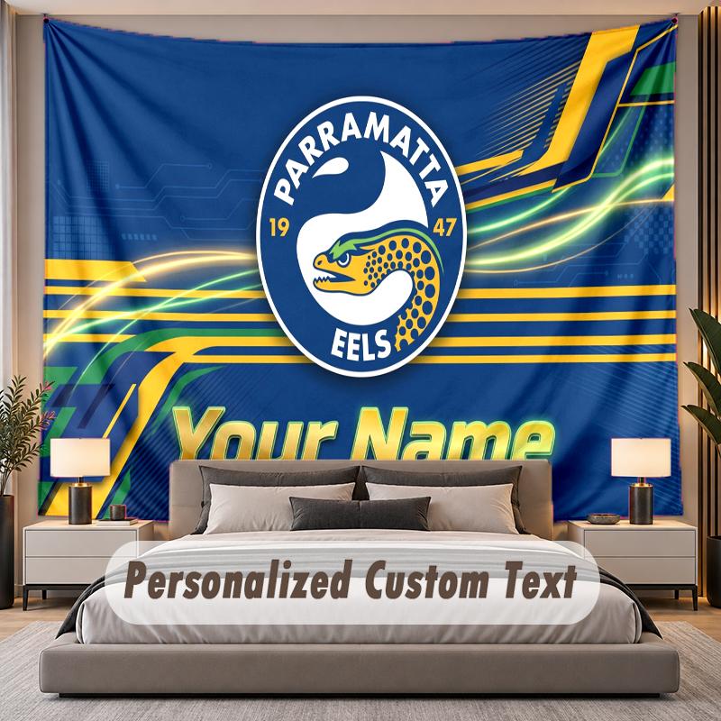 Custom Name Text Tapestry Parramatta Eels Personalized Polyester Wall Tapestry For Bedroom And Room