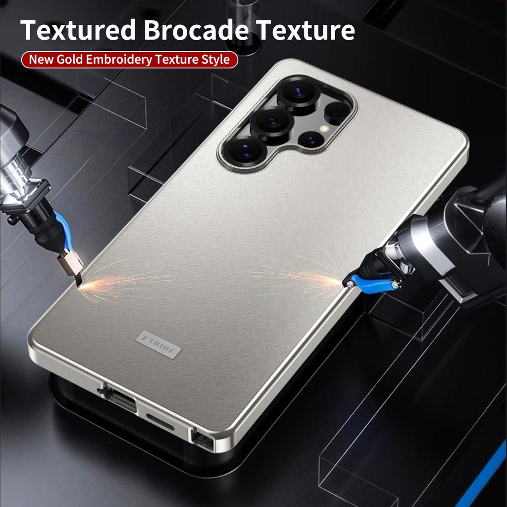 Luxuriöses texturiertes Brokat-Etui für Samsung Galaxy S23 Ultra/S24 Ultra/S25 Ultra Elegant Mit Metallrahmen Kameraschutz