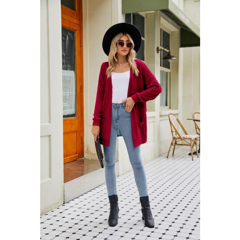 

Женский свитер-жакет с длинными рукавами, однотонный кардиган XXL кларет