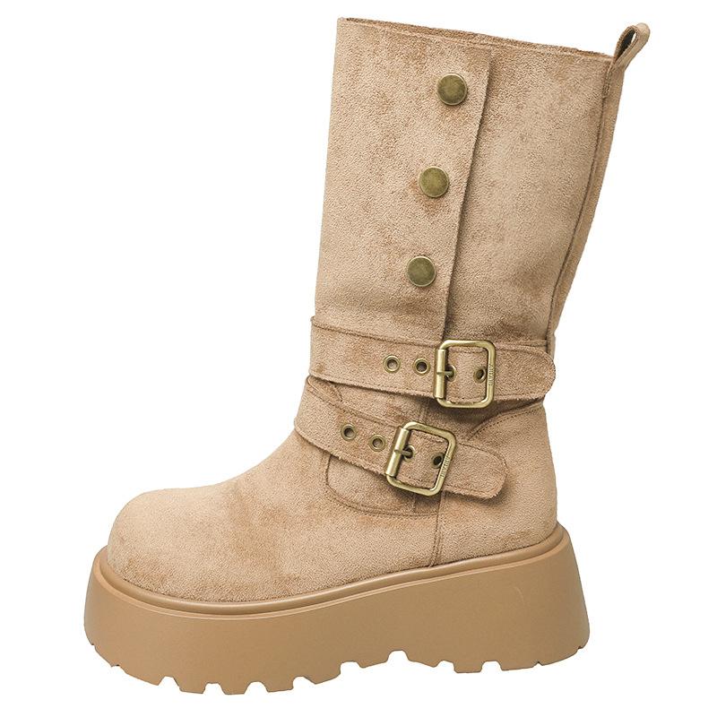 

Maillard platform British style Martin boots women s 2025 new autumn and winter explosion increased height and thinness Western short boots 40 хаки