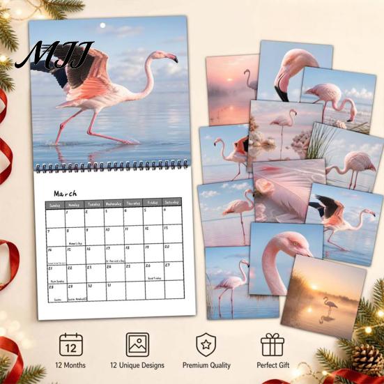 Gift for Flamingo Lovers 2027 Wall Calendar, Hanging 12 Monthly Planner with Creative Decoration Large Writable Blocks Organizing, Planning, Academic