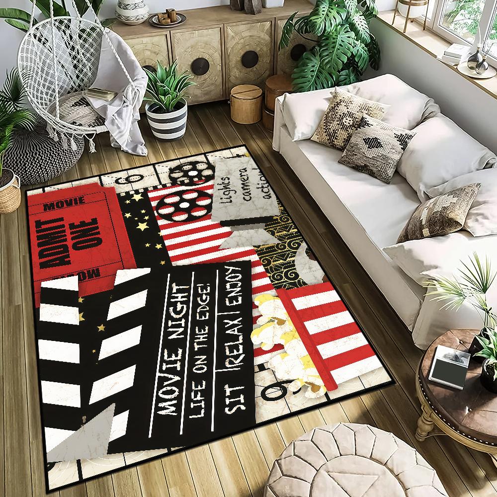 Retro Fashion Tickets Movie Night Time Anti-Slip Kitchen Bedroom Handmade Tufted Rug Carpet Living Room Entrance Decoration