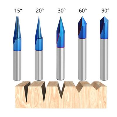 5PCS V Groove Router Bit CNC Wood Carving Router Bits Set 15/20/30/60/90 Degree Chamfer Milling Cutter Woodworking Router Bit