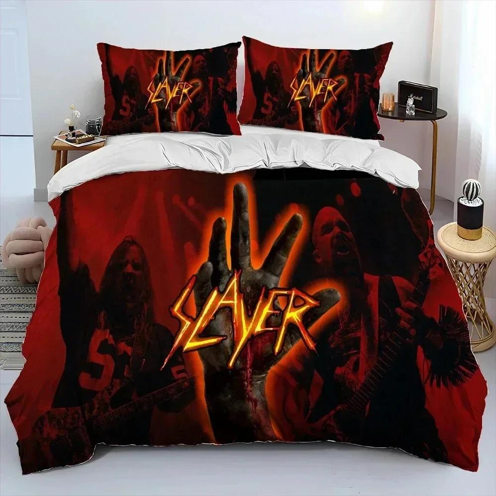 3D Print Slayer Heavy Metal Band Music Bedding Set Duvet Cover Bed Set Quilt Cover Pillowcase Comforter King Queen Size