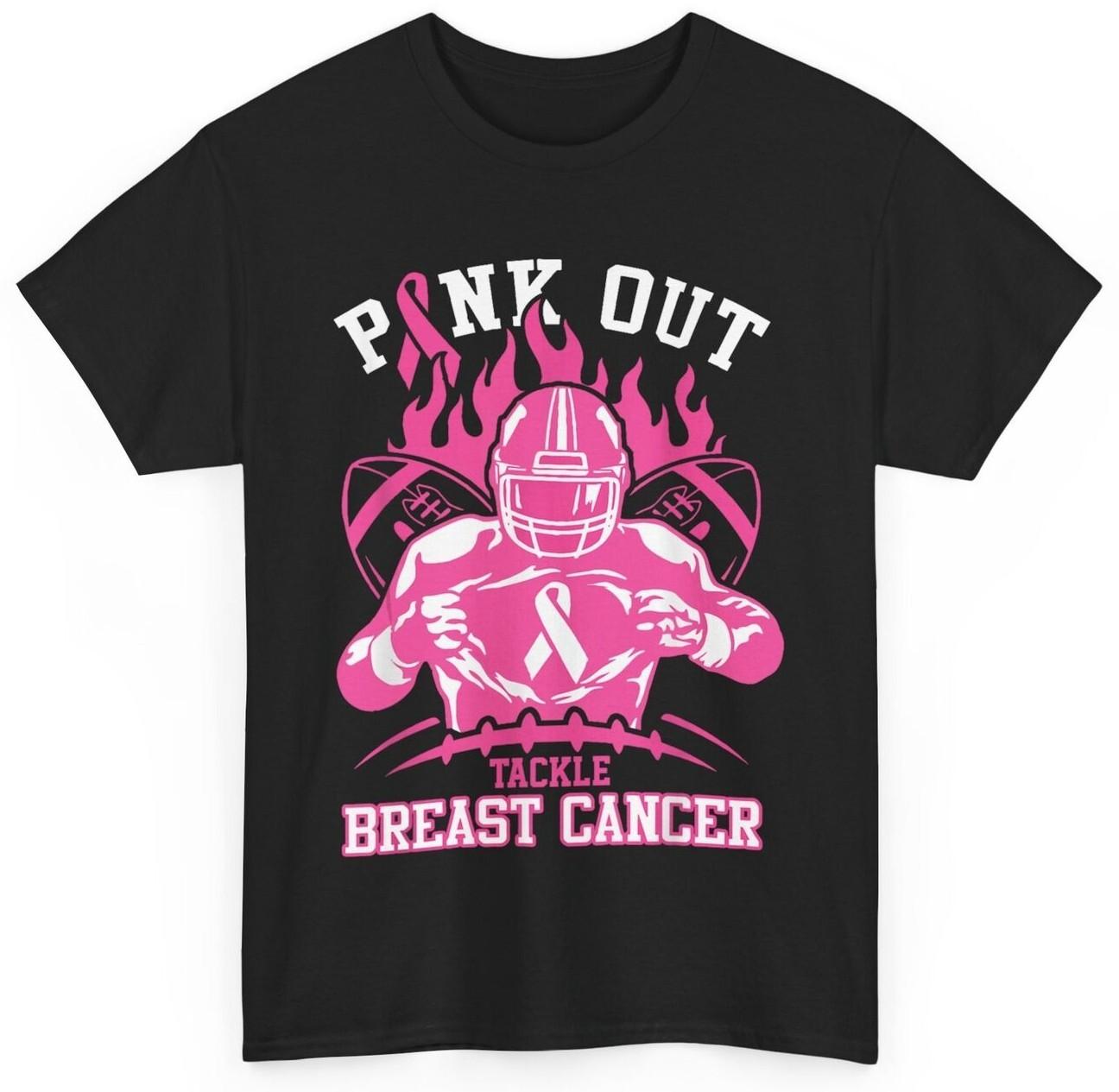 Pink Out Tackle Breast Cancer Awareness American Football T-shirt L