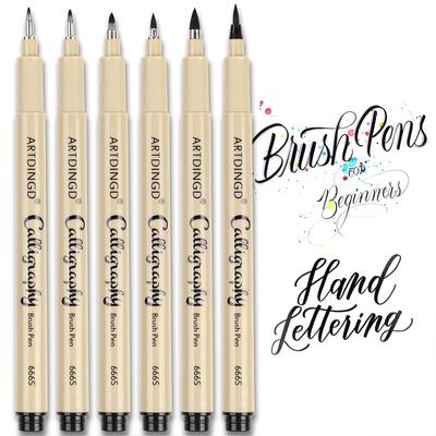 Penna per calligrafia Pennello Pennarelli Penne per scritte a mano 6 pezzi/set Pennarello per schizzi a pigmento impermeabile Forniture artistiche per disegno, progettazione, scrittura, schizzi