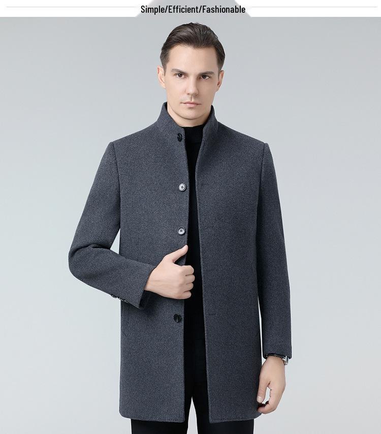 High-Quality Men's Double-Faced Wool Coat with Down Liner: Autumn/Winter Business Casual Stand Collar
