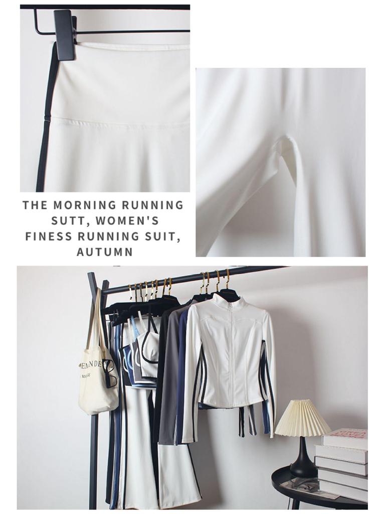 Damen Yoga Sportbekleidungsset: Hochtaillierte Schlaghosen, Schlankmachend, Tanz, Laufen, Reißverschluss, Dreiteilig für Herbst/Winter.