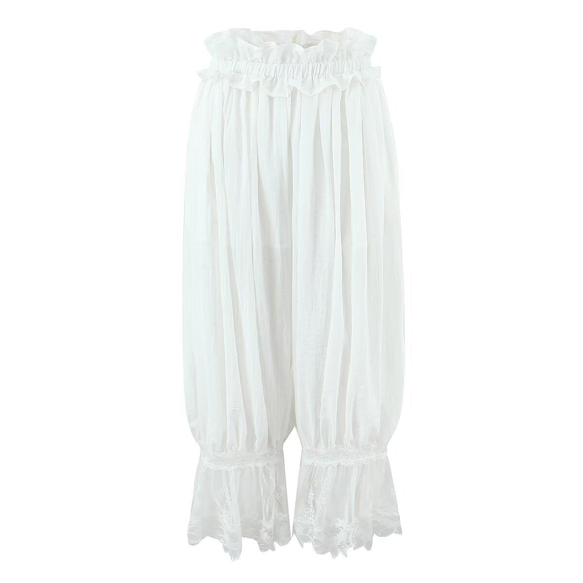 2025 European Style Women s White Lace Trim Loose Trousers Large