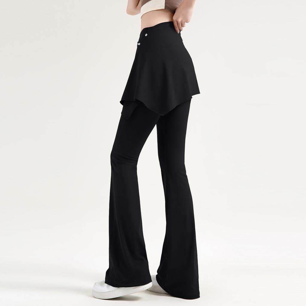 Women's 2-in-1 High Waisted Wide Leg Pants, Casual Solid Color Sports Pants, Yoga Pants